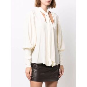 Wandering Cream Silk-Blend Puff Sleeve Blouse *missing neck ribbon*